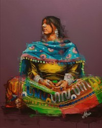 Khalid Khan-Kaay, 28 x 36 Inch, Acrylic on Canvas, Figurative Painting, AC-KHKN-087